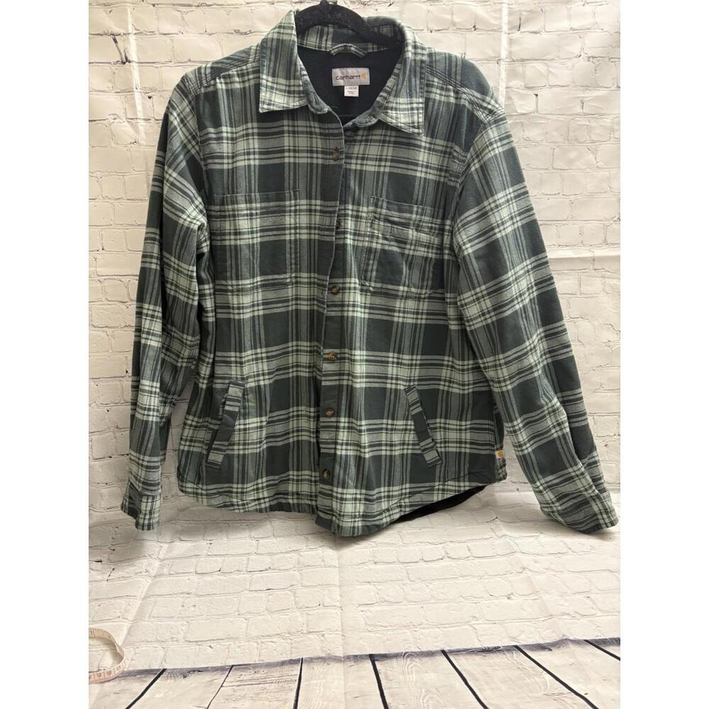 Kid’s Fleece Lined Carhartt Flannel Large 12/14 Green